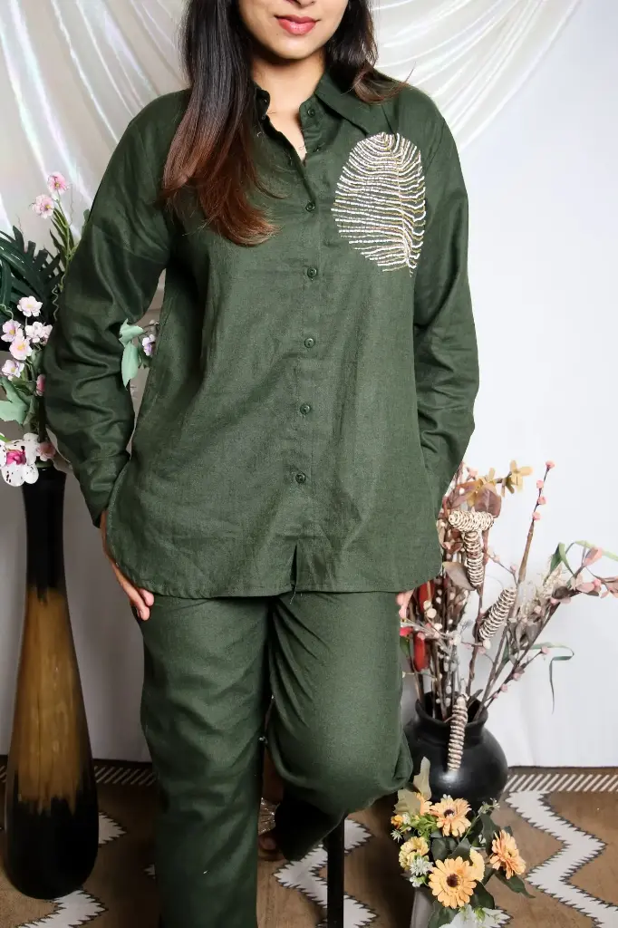 Forest Green Co-ord Set – Viscose Linen Blend