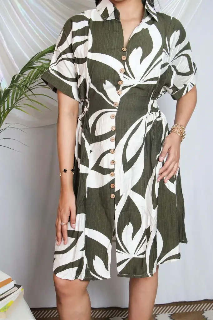 Tropical Leaf Dress (Olive)