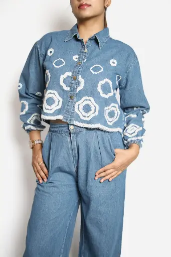 Crop Denim Set – Mid Blue Co-ord