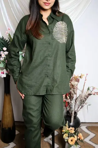 Forest Green Co-ord Set – Viscose Linen Blend