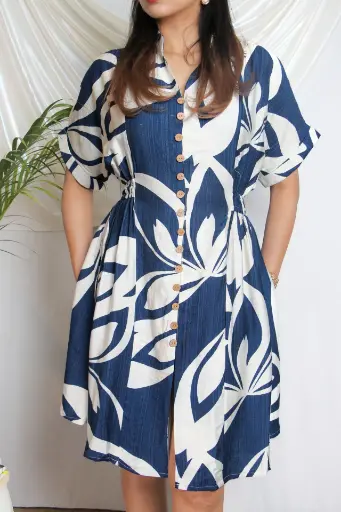 Tropical Leaf Dress (Blue)