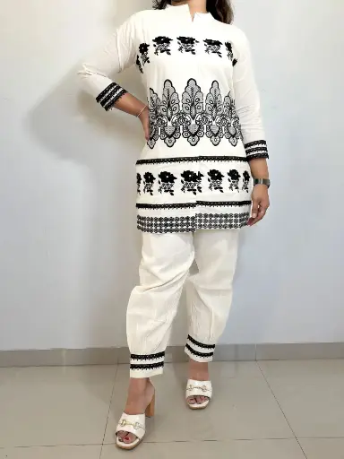 Ivory and Black Ink Floral Co-ord Set